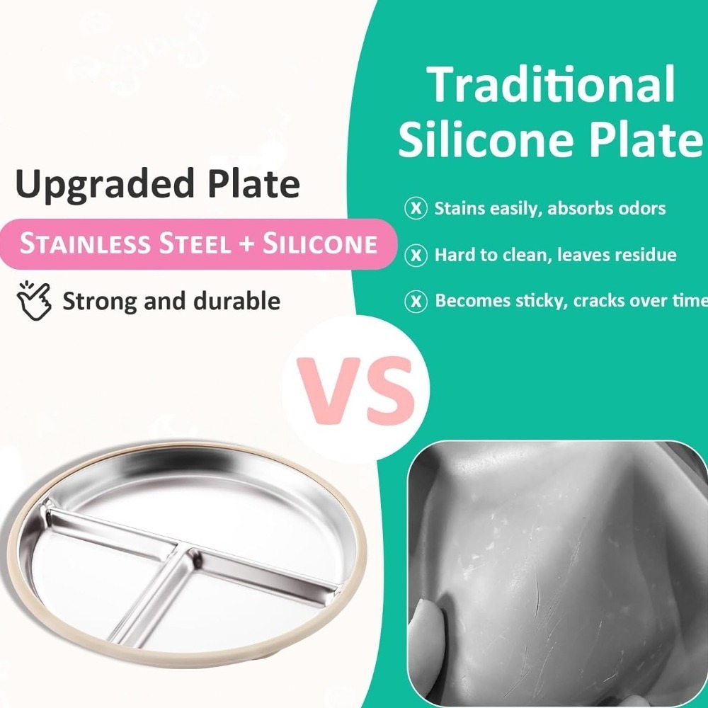 New Non-Slip Stainless Steel K - Plate Suction Toddler ulasan dan harga