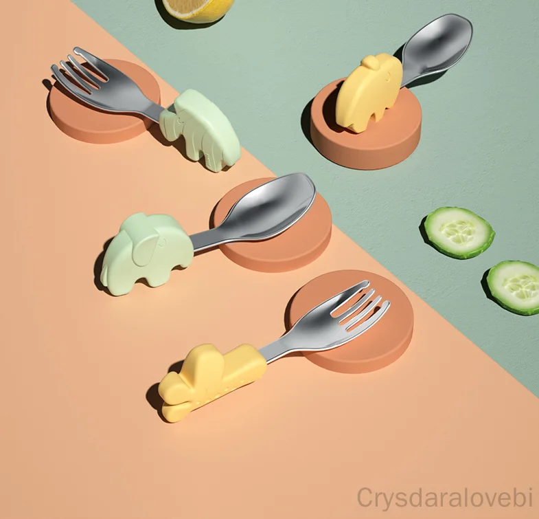 1setElephant Short Fork Spoon  - Baby Food Knife Set ulasan dan harga