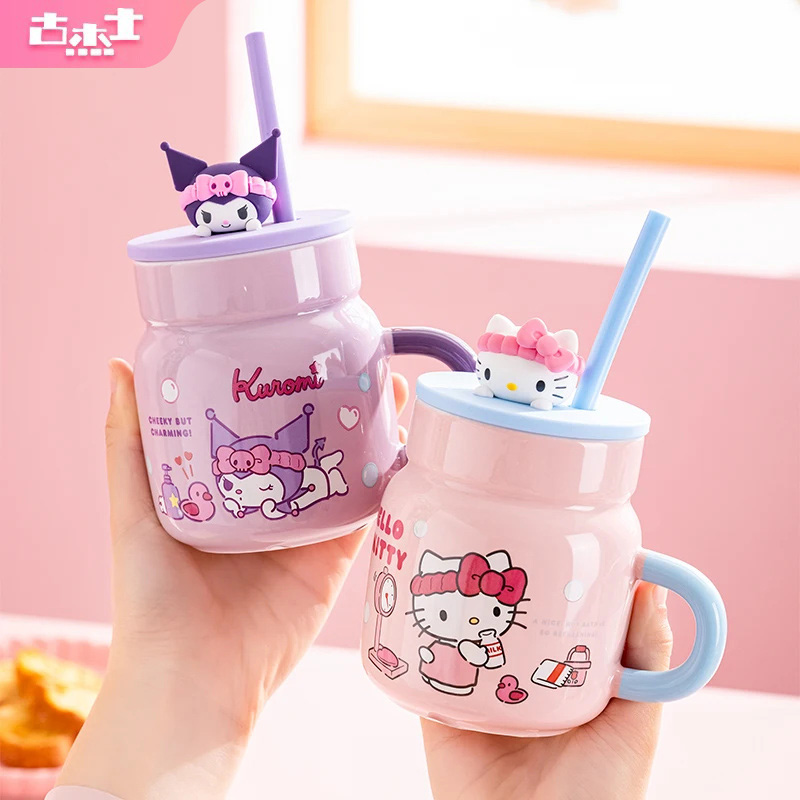Sanrio 450ml Ceramic Mug Hello - Training Cup Straw ulasan dan harga